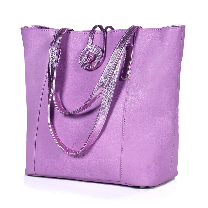 SEINNA LUXE LEATHER TOTE BAG - BERRY PURPLE - denverleathercraft