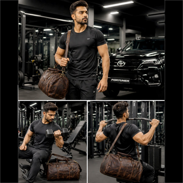 ARNOLD GYM LEATHER DUFFEL BAG