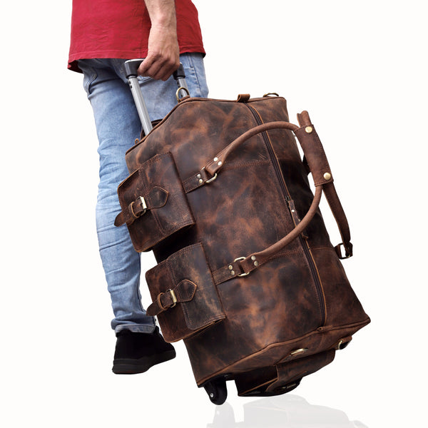 Denver Leather Wheely Duffle Bag