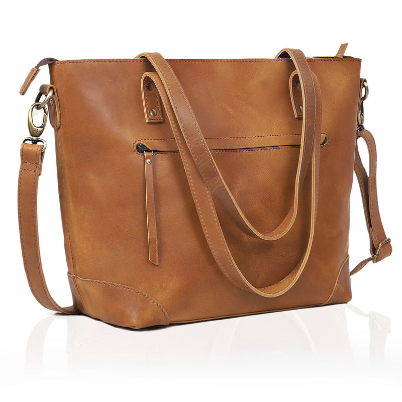 PORTLAND BUFFALO LEATHER TOTE BAG-TAN - denverleathercraft