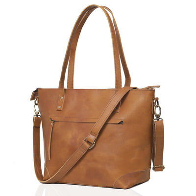 PORTLAND BUFFALO LEATHER TOTE BAG-TAN - denverleathercraft