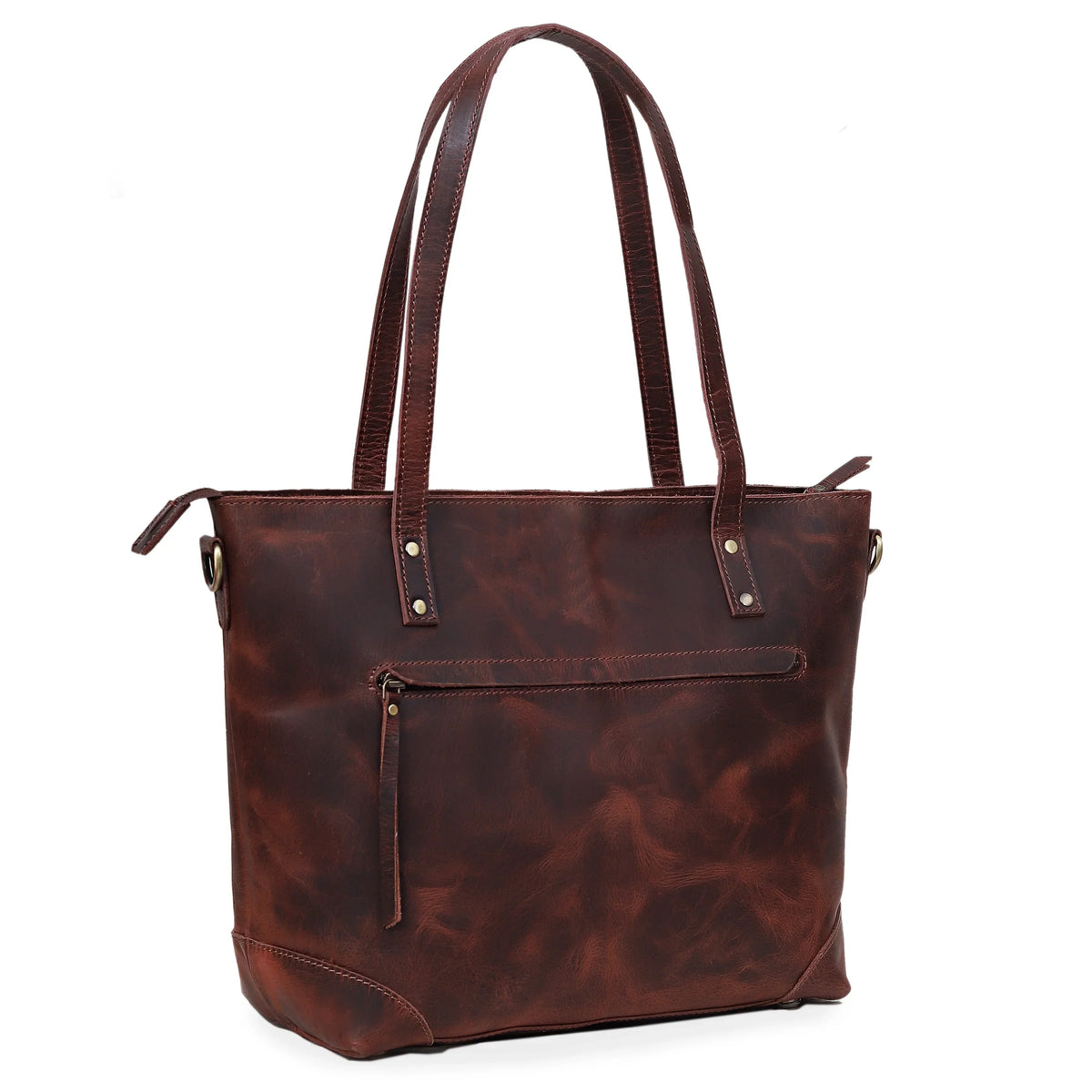 PORTLAND BUFFALO LEATHER TOTE BAG-BURGUNDY - denverleathercraft