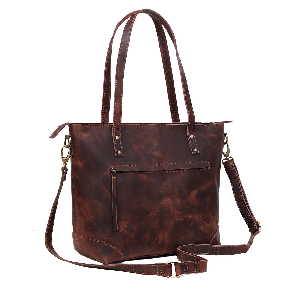 PORTLAND BUFFALO LEATHER TOTE BAG-BURGUNDY - denverleathercraft