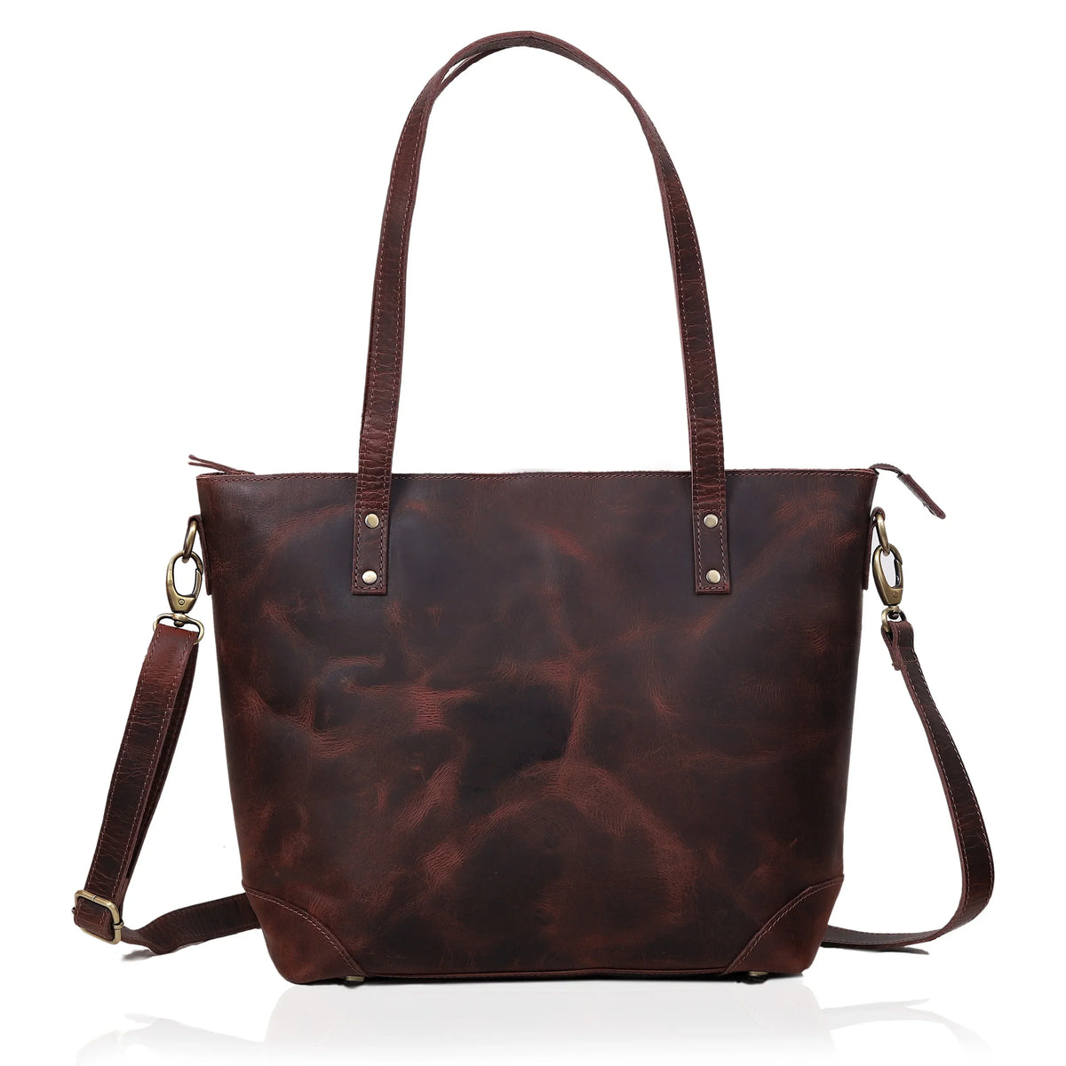 PORTLAND BUFFALO LEATHER TOTE BAG-BURGUNDY - denverleathercraft
