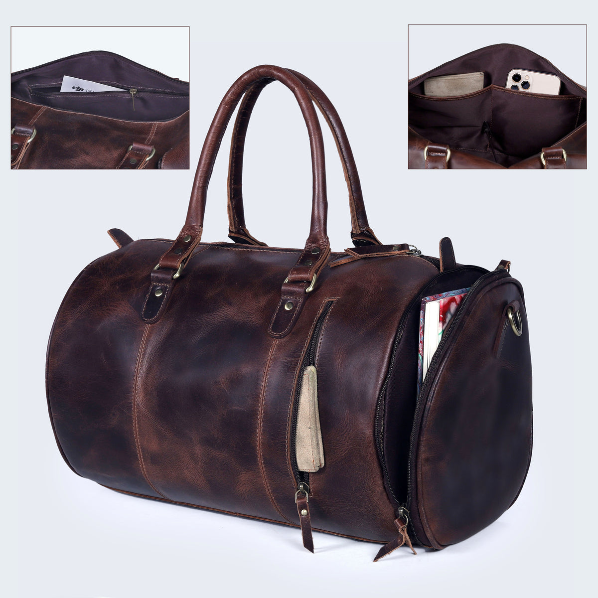 ARNOLD GYM LEATHER DUFFEL BAG