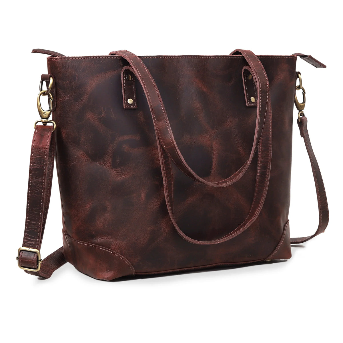 PORTLAND BUFFALO LEATHER TOTE BAG-BURGUNDY - denverleathercraft