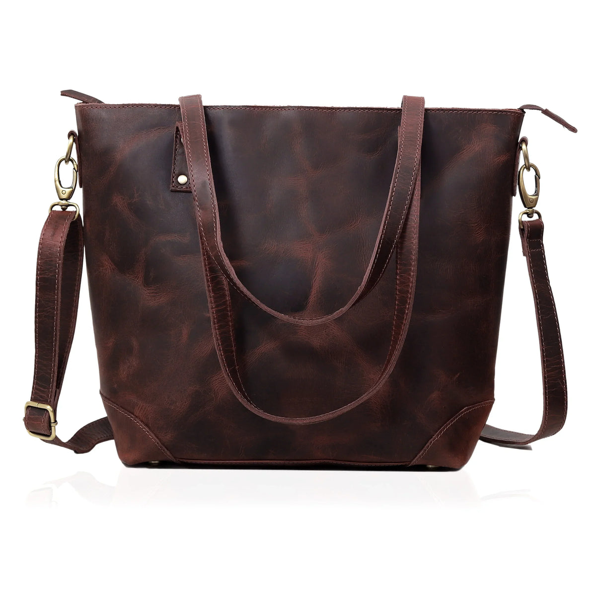 PORTLAND BUFFALO LEATHER TOTE BAG-BURGUNDY - denverleathercraft