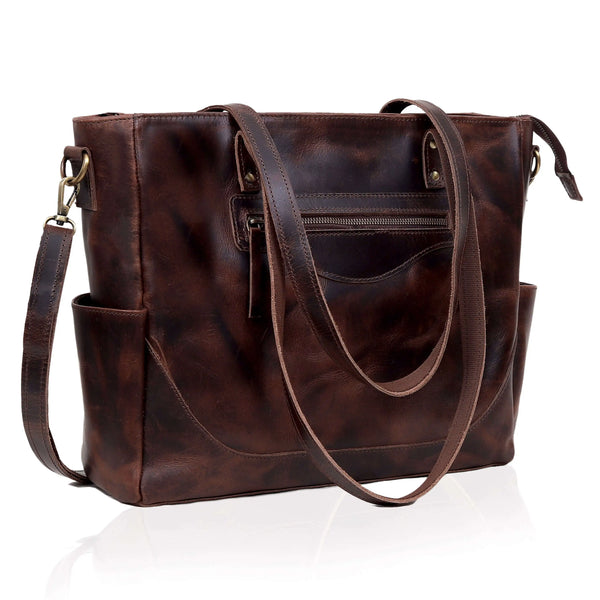 MARILYN BUFFALO LEATHER LAPTOP TOTE BAG