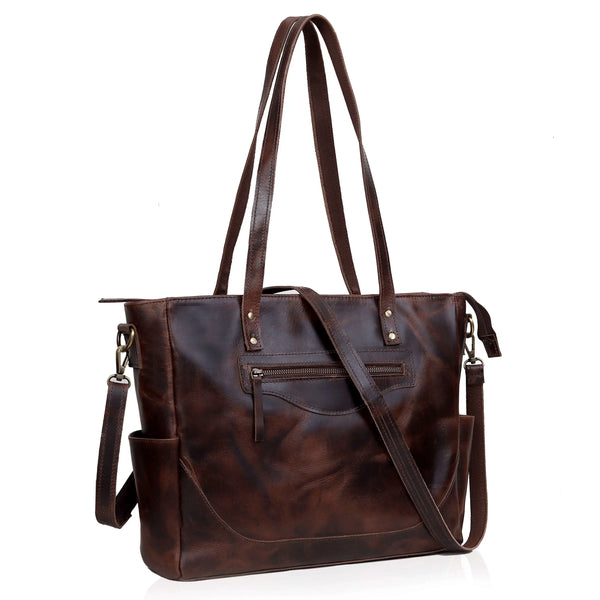 MARILYN BUFFALO LEATHER LAPTOP TOTE BAG