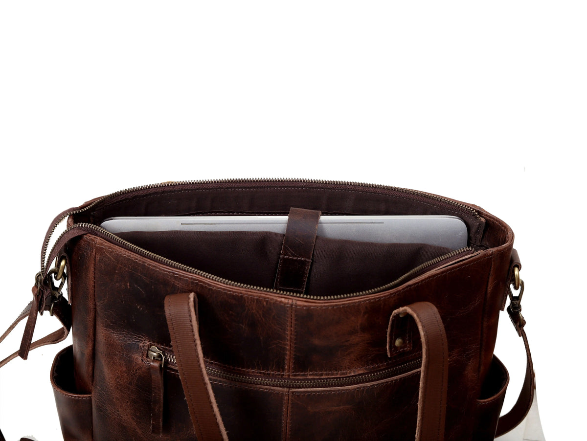 MARILYN BUFFALO LEATHER LAPTOP TOTE BAG - denverleathercraft