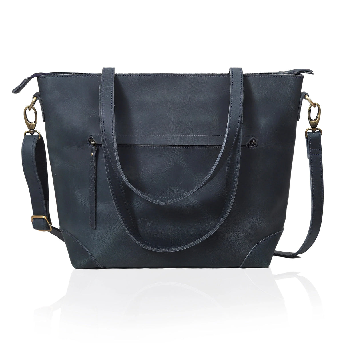 PORTLAND BUFFALO LEATHER TOTE BAG-NAVY - denverleathercraft