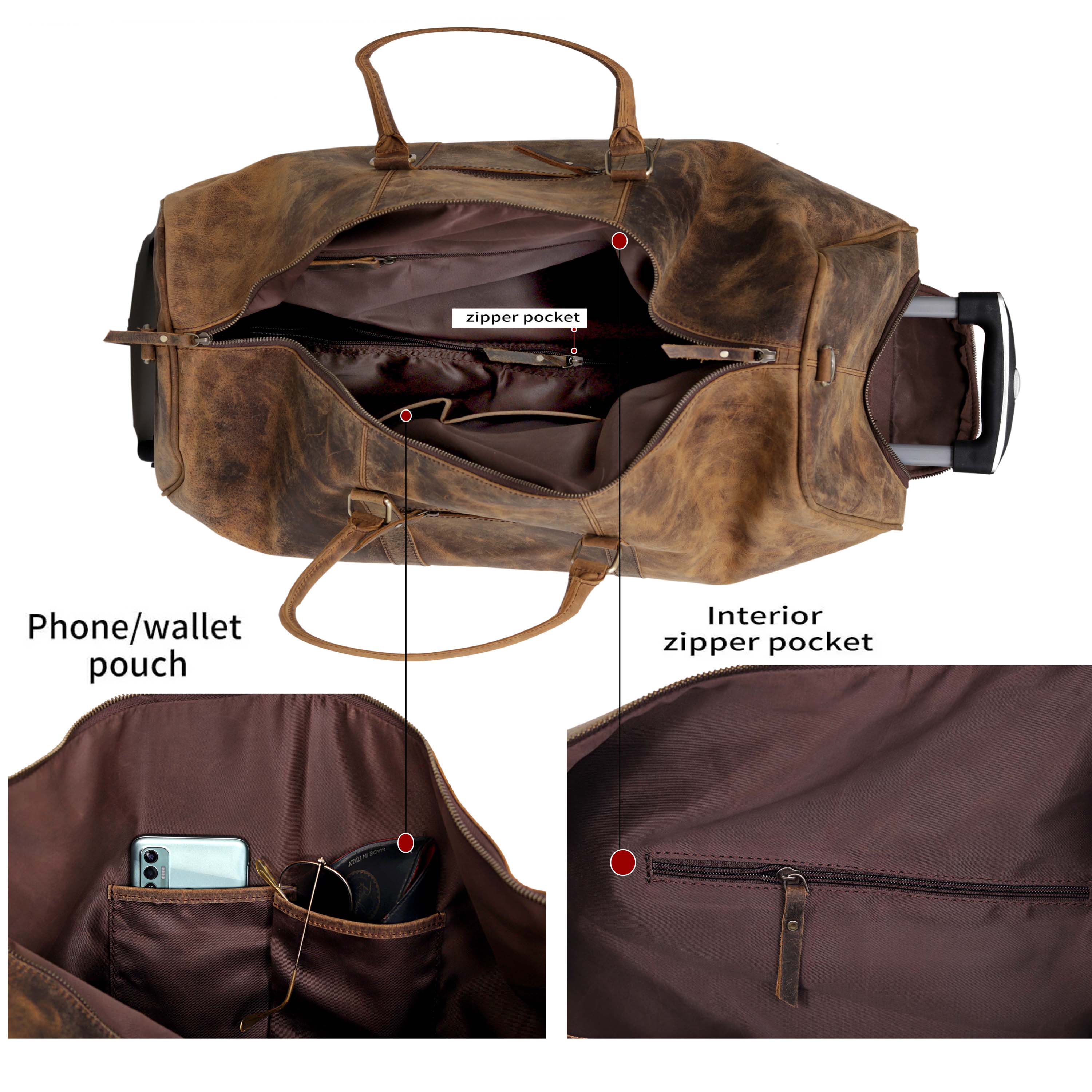 Pennsylvania Leather Trolley Duffel Bag | Denver Leather Craft