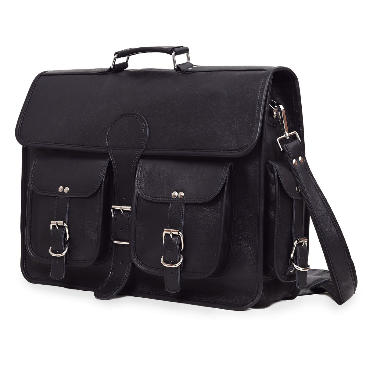 BLACK LEATHER MESSENGER BAG