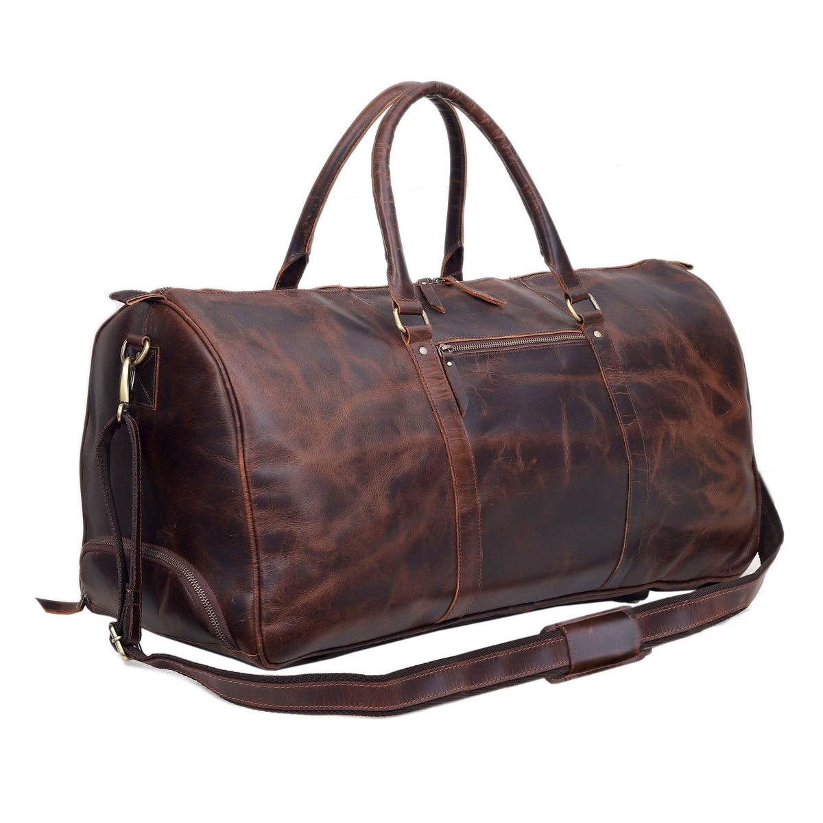Premium Leather Trolley Duffle Bag - Brown
