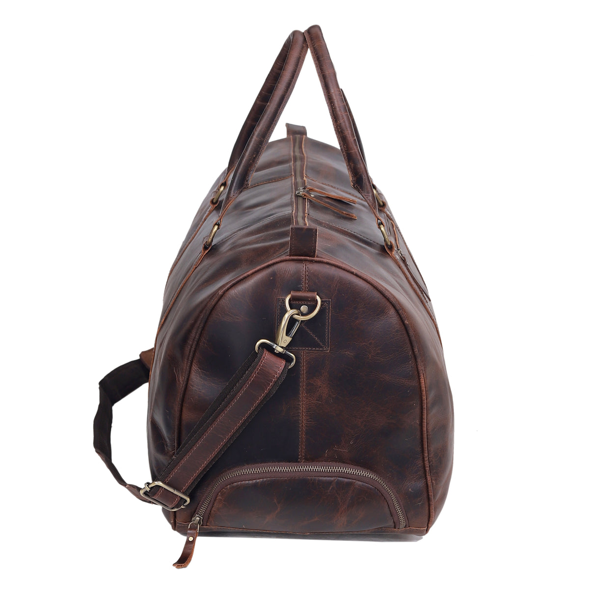 Premium Leather Trolley Duffle Bag - Brown