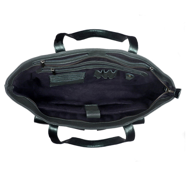 RICHIE RICH LARGE LEATHER TOTE BAG - FOREST GREEN