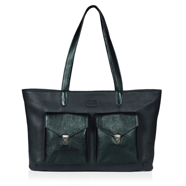 RICHIE RICH LARGE LEATHER TOTE BAG - FOREST GREEN