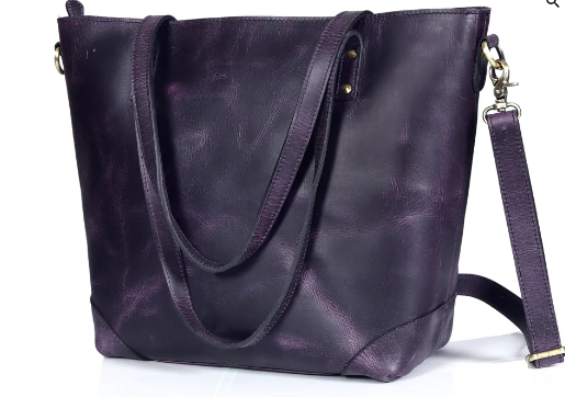 MARILYN BUFFALO LEATHER TOTE BAG - PURPLE
