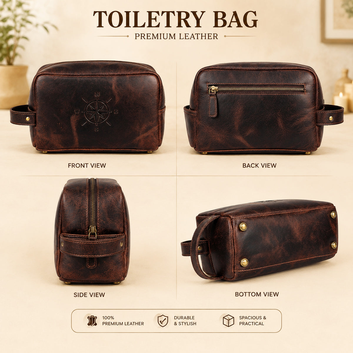COMPASS PREMIUM LEATHER TOILETRY DOPP KIT