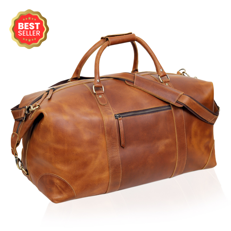 Dutch Large Tan Leather Duffel Bag for Men