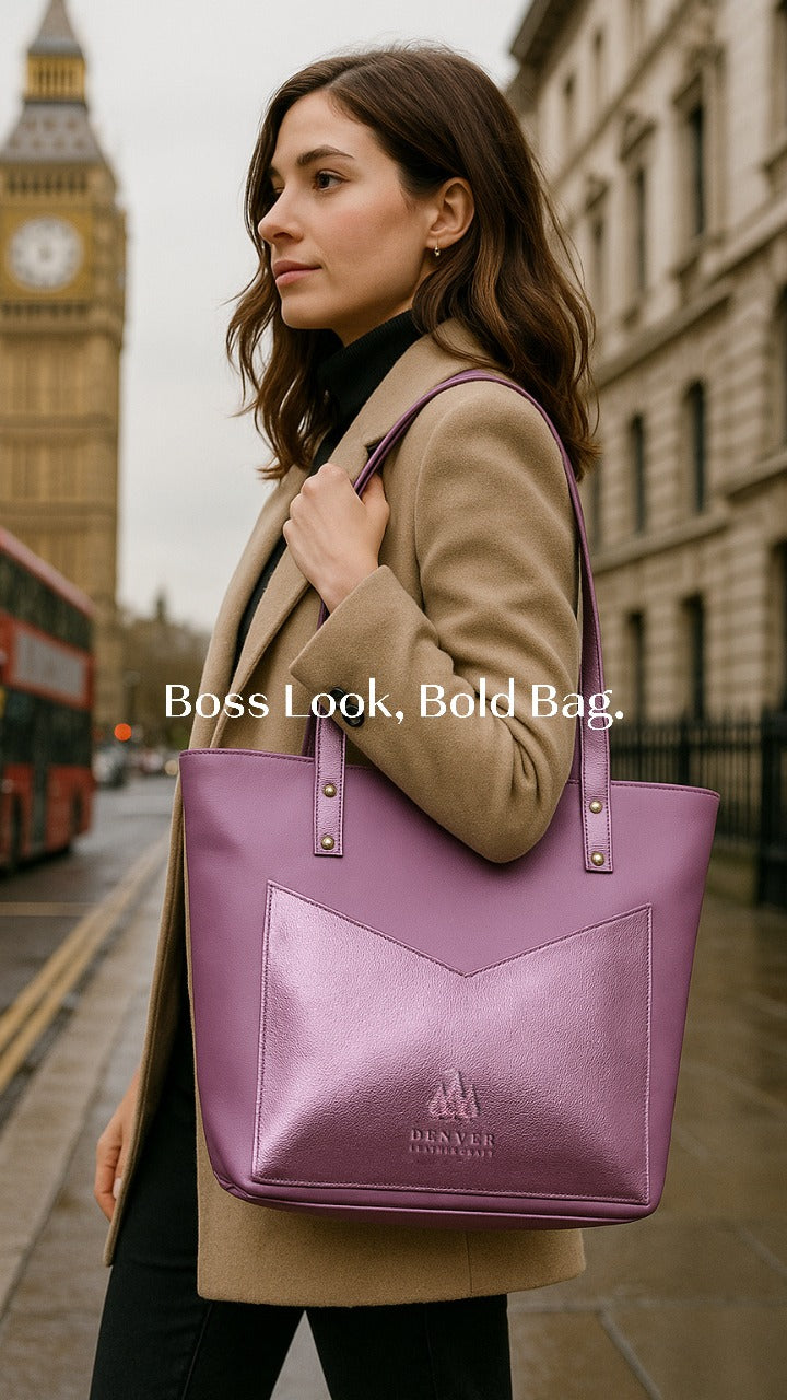 JULIET LEATHER TOTE BAG - LILAC - denverleathercraft
