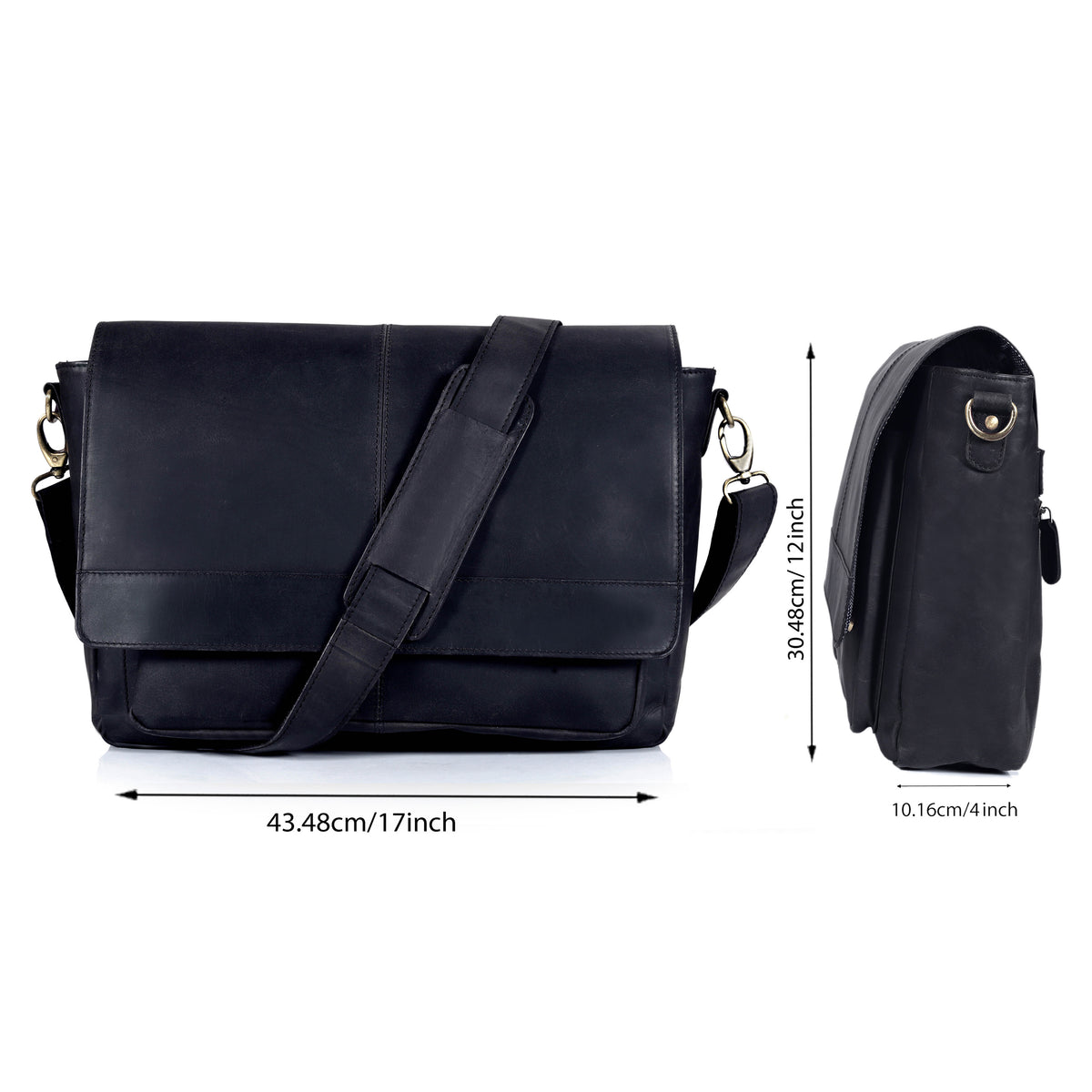 JAVIS UNISEX LEATHER MESSENGER BAG - Black