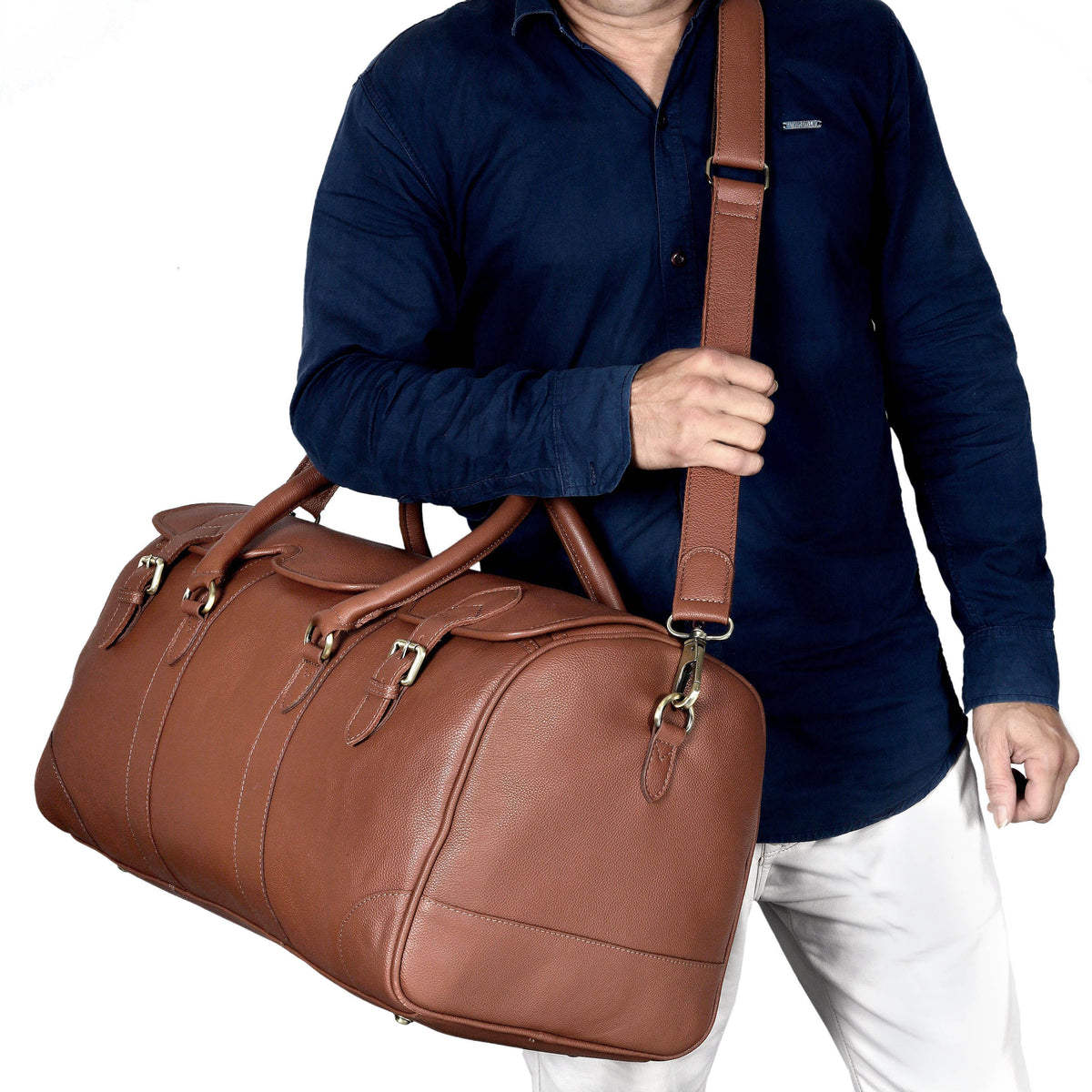 COGNAC LEATHER DUFFEL BAG - denverleathercraft