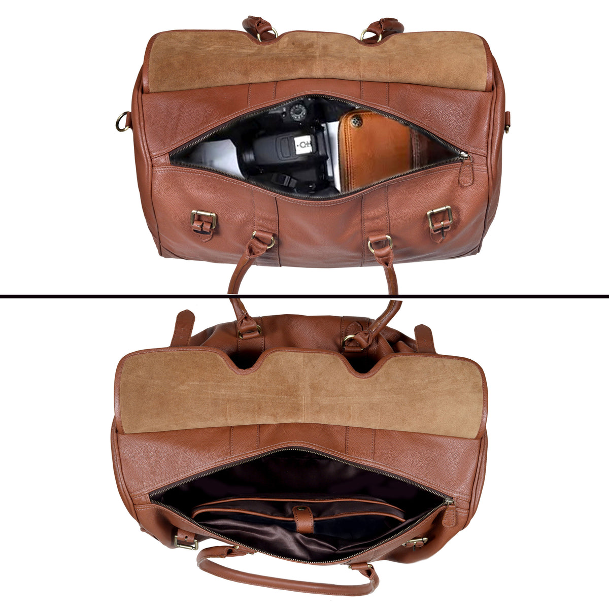 COGNAC LEATHER DUFFEL BAG - denverleathercraft