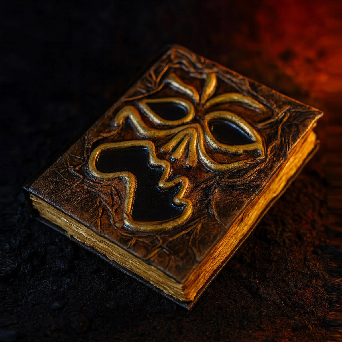 Spooky Leather Spellbook – The Cursed Face Edition