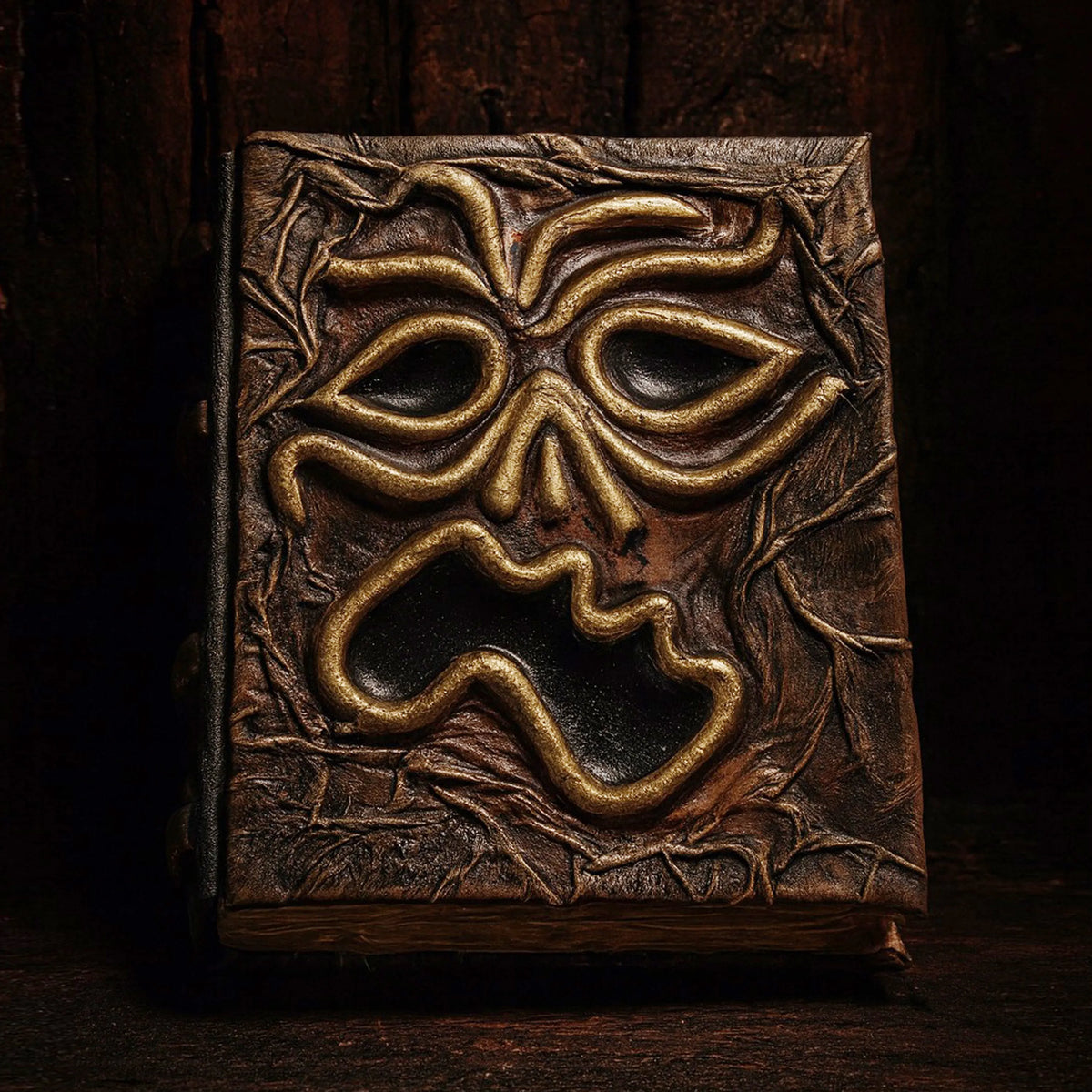 Spooky Leather Spellbook – The Cursed Face Edition