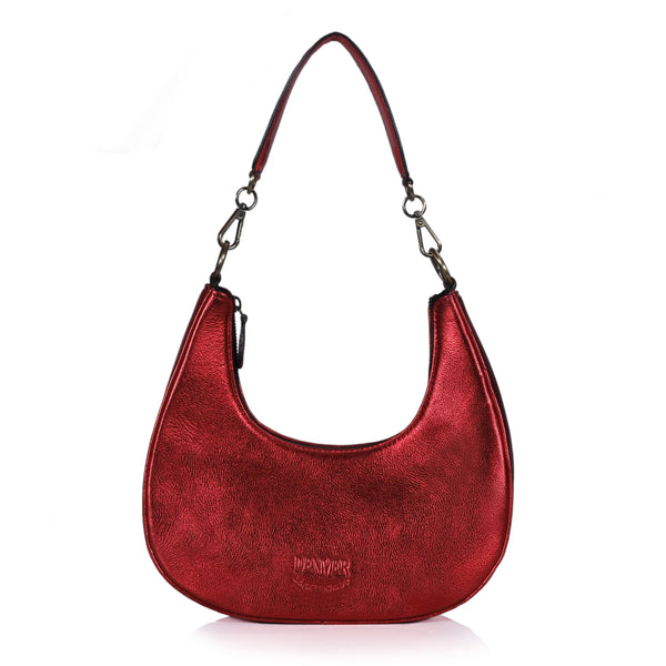 HALF MOON LEATHER PURSE - CARMINE RED