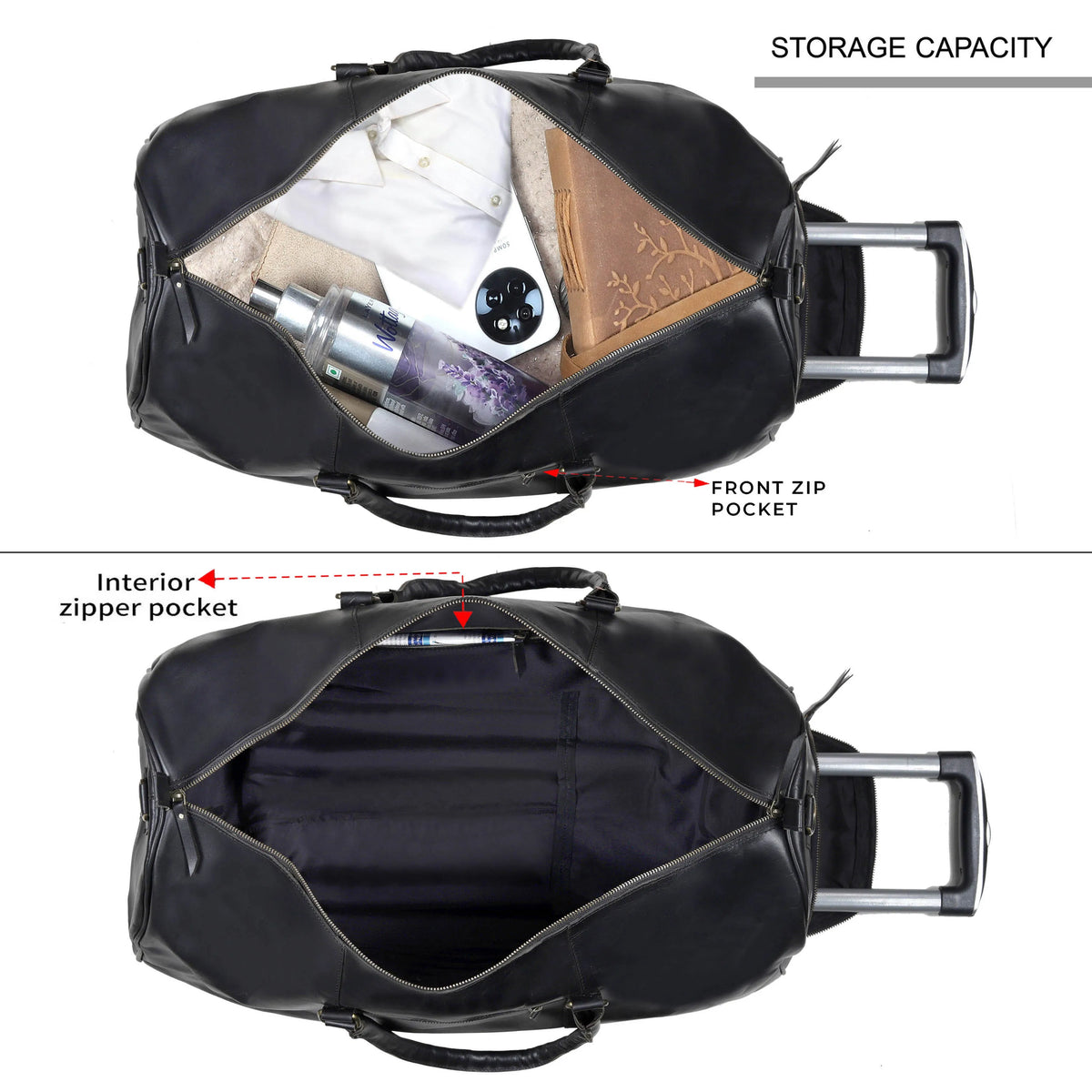 Premium Leather Trolley Duffle Bag