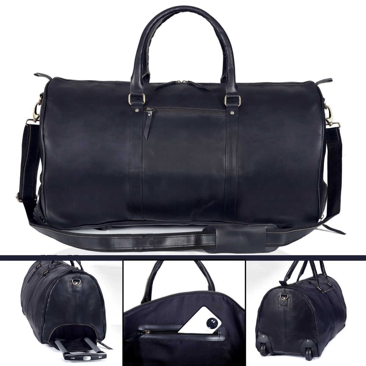Premium Leather Trolley Duffle Bag