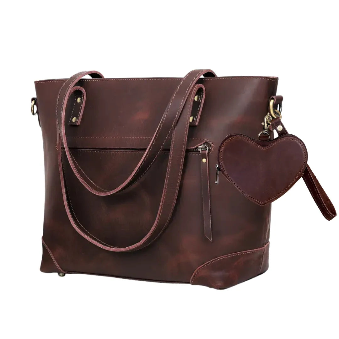 Marilyn Buffalo Leather Tote + Heart Wristlet