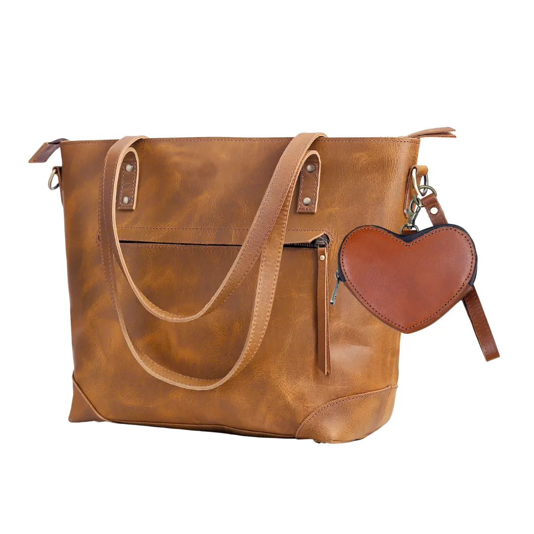 Marilyn Buffalo Leather Tote + Heart Wristlet
