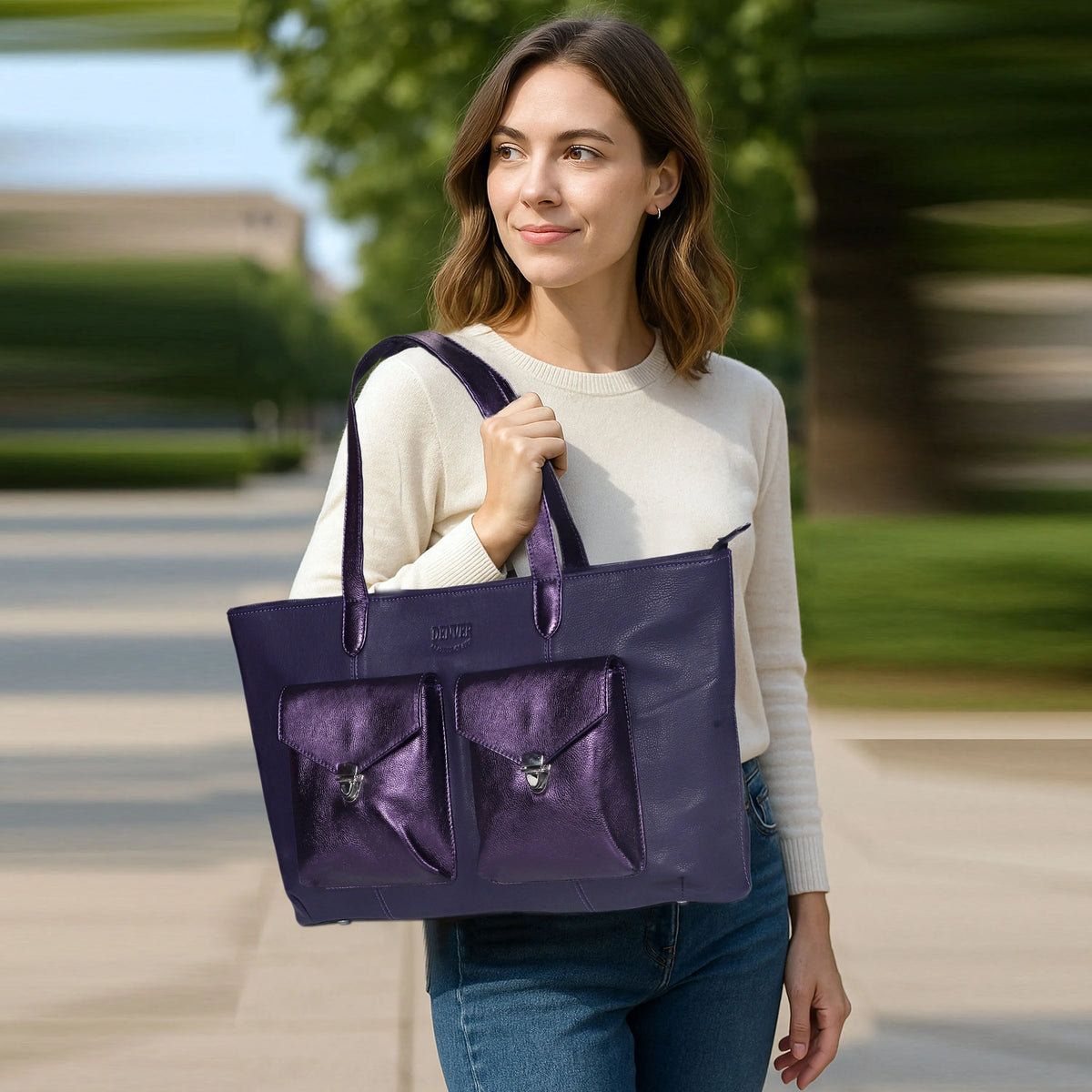 RICHIE RICH LARGE LEATHER TOTE BAG - BERRY PURPLE