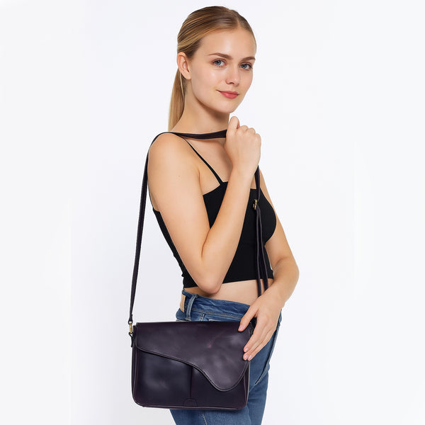 Gracy Full Grain Leather Crossbody Bag - PURPLE