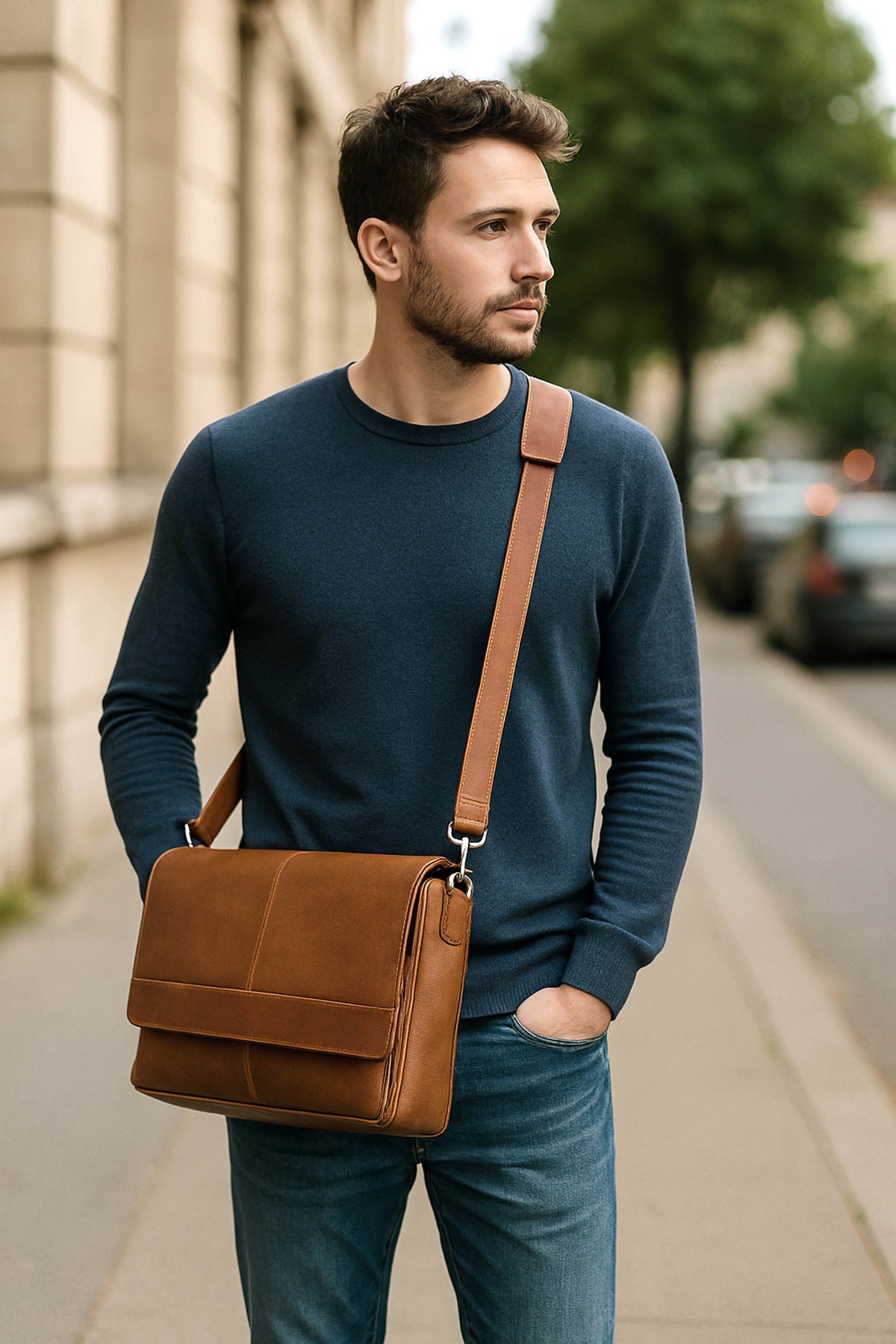 JAVIS UNISEX LEATHER MESSENGER BAG - denverleathercraft