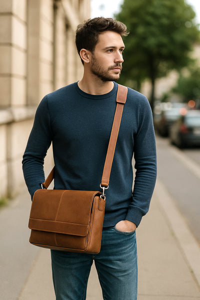JAVIS UNISEX LEATHER MESSENGER BAG - denverleathercraft