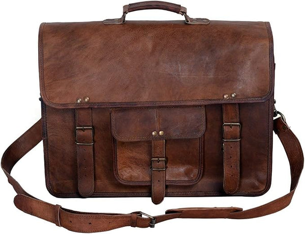 Men’s Leather Laptop Briefcase Messenger Bag – Office Satchel for Work