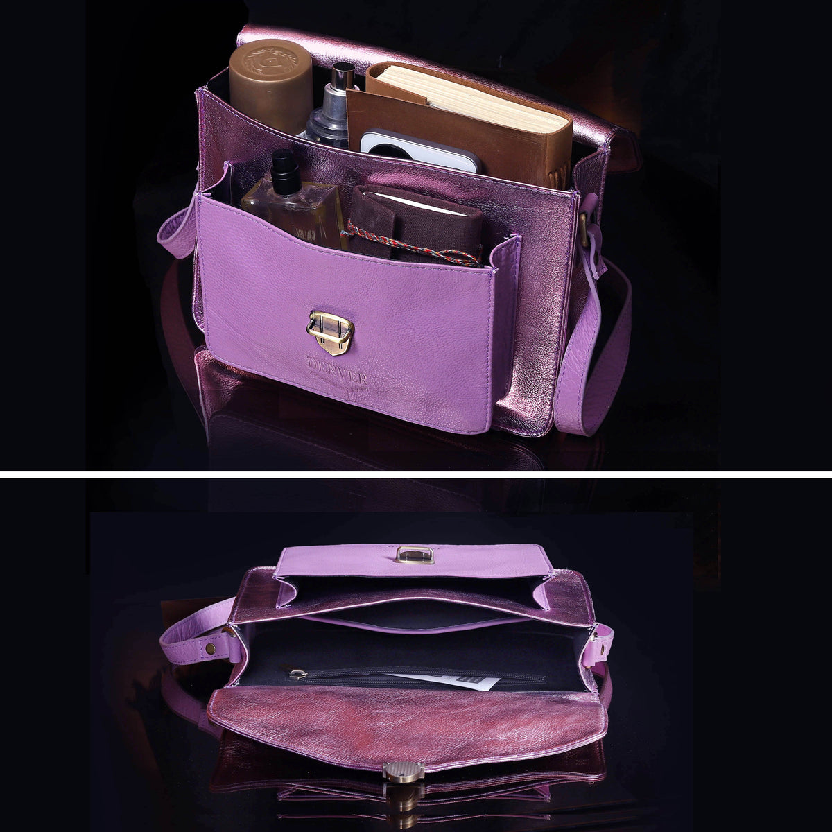 EVE LEATHER CROSSBODY BAG - LILAC - denverleathercraft