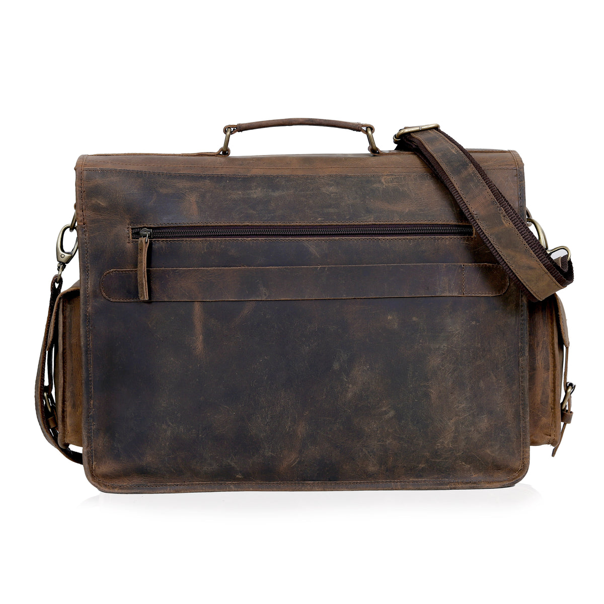 MADDISON BUFFALO LEATHER MESSENGER LAPTOP BAG - VINTAGE BROWN - denverleathercraft