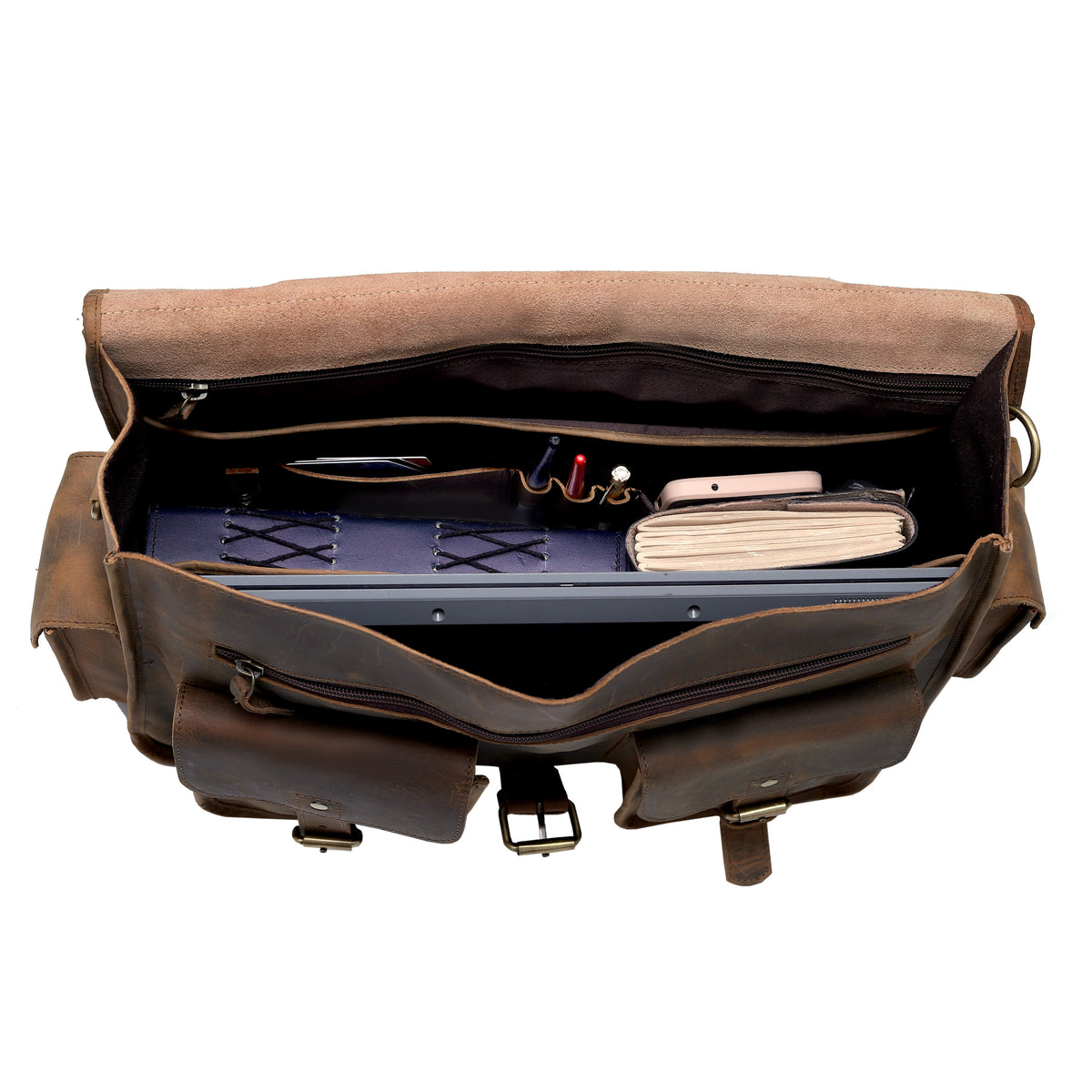 MADDISON BUFFALO LEATHER MESSENGER LAPTOP BAG - VINTAGE BROWN - denverleathercraft