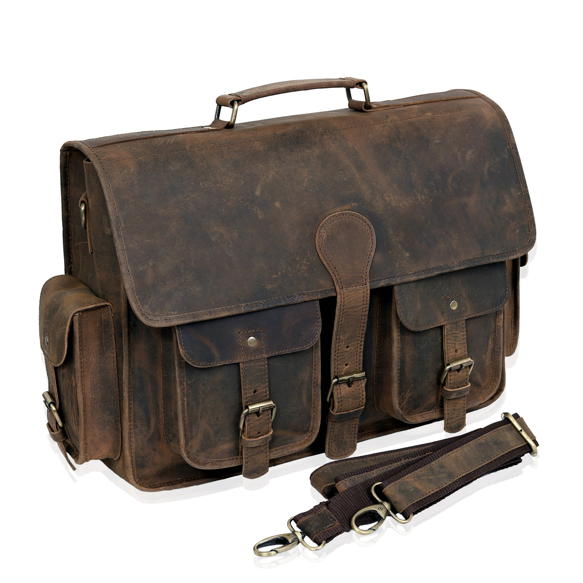 MADDISON BUFFALO LEATHER MESSENGER LAPTOP BAG - VINTAGE BROWN - denverleathercraft