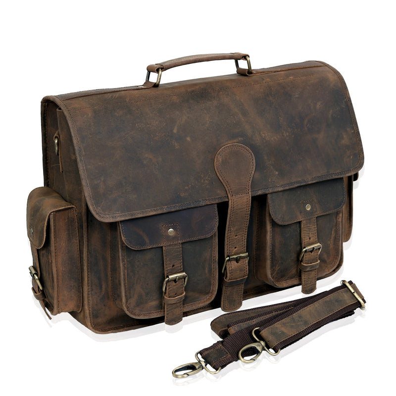 MADDISON BUFFALO LEATHER MESSENGER LAPTOP BAG - VINTAGE BROWN - denverleathercraft