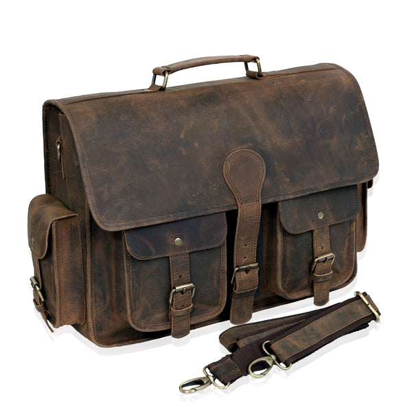 MADDISON BUFFALO LEATHER MESSENGER LAPTOP BAG - VINTAGE BROWN
