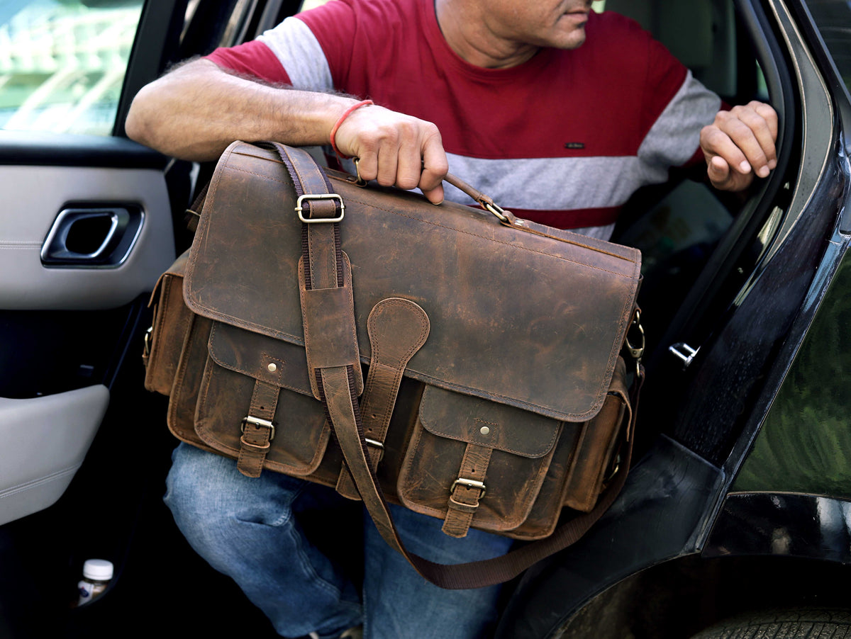 MADDISON BUFFALO LEATHER MESSENGER LAPTOP BAG - VINTAGE BROWN - denverleathercraft