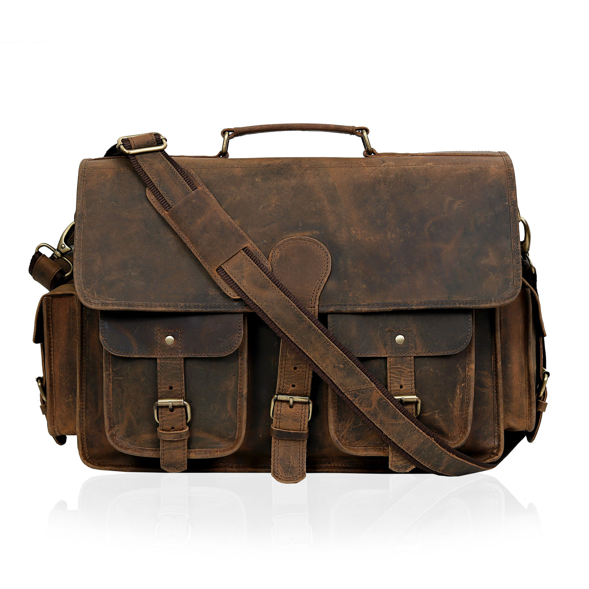 MADDISON BUFFALO LEATHER MESSENGER LAPTOP BAG - VINTAGE BROWN - denverleathercraft