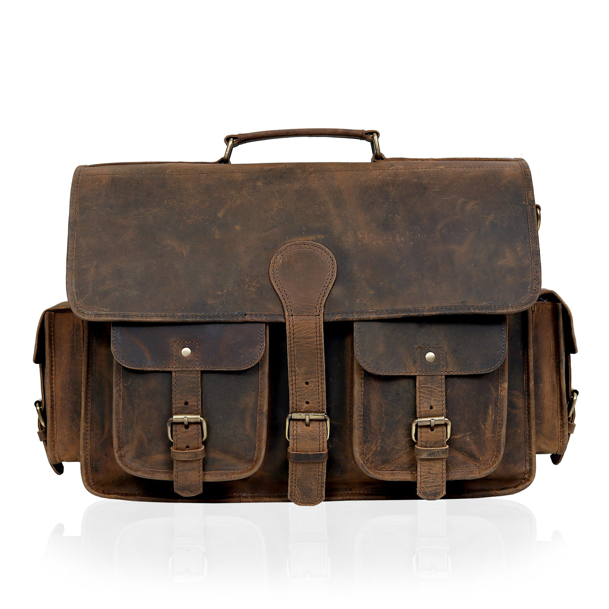 MADDISON BUFFALO LEATHER MESSENGER LAPTOP BAG - VINTAGE BROWN - denverleathercraft