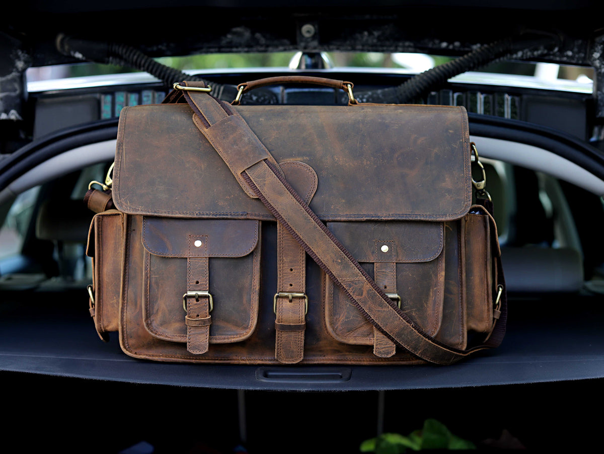 MADDISON BUFFALO LEATHER MESSENGER LAPTOP BAG - VINTAGE BROWN - denverleathercraft